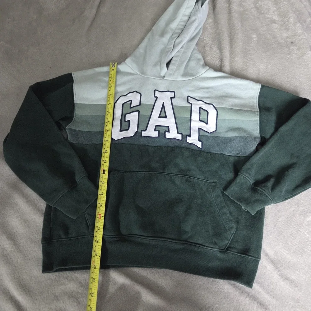 Gap Hoodie Kids XL 12-13 Green Colorblock GAP Logo Fleece Pullover Sweatshirt